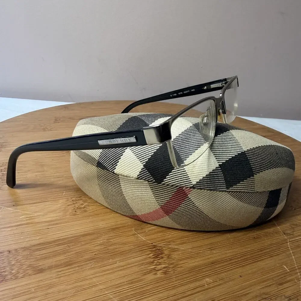 Burberry B 1156 1079 Eyeglasses Gunmetal Grey Rectangular Frames 52-17-140 Italy